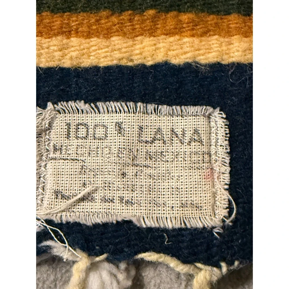 Vintage Zapotec Mexican Wool Tapestry Runner Blue Southwestern 100% Lana